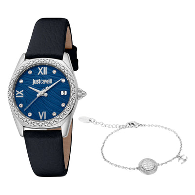 Just Cavalli SET Indomitable Animalier Pelle Nera Blu